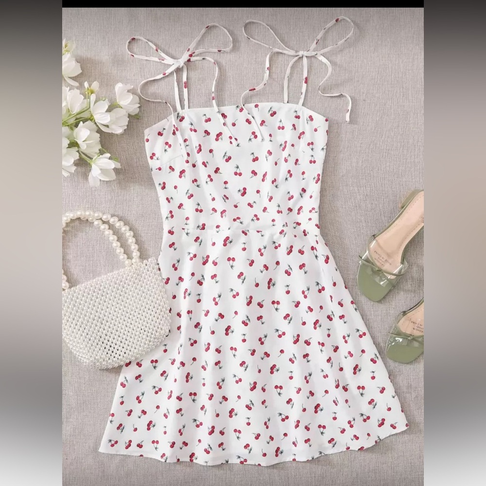 SHEIN White Cherry Print Mini Dress